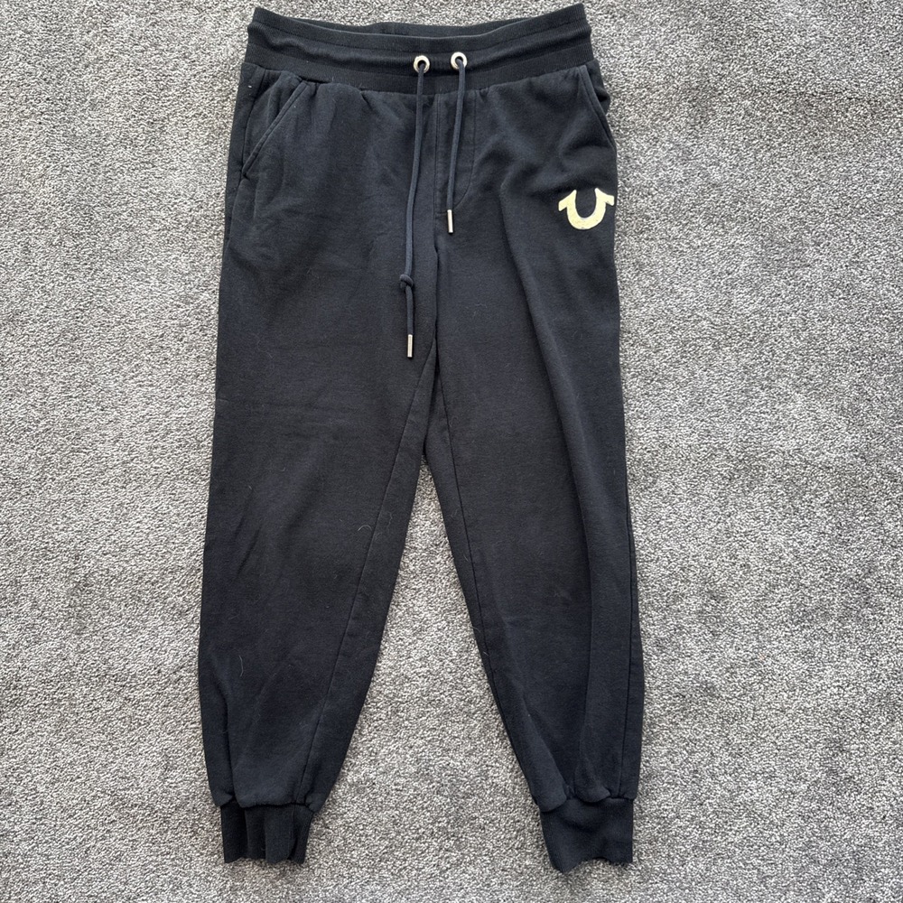Mens S TRUE RELIGION City Buddha Jogger Pants Sweatpants Kalamata Black Logo